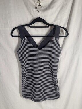 Ideology Cross Back Grey Striped Tank Top size Medium Activewear Yoga Top